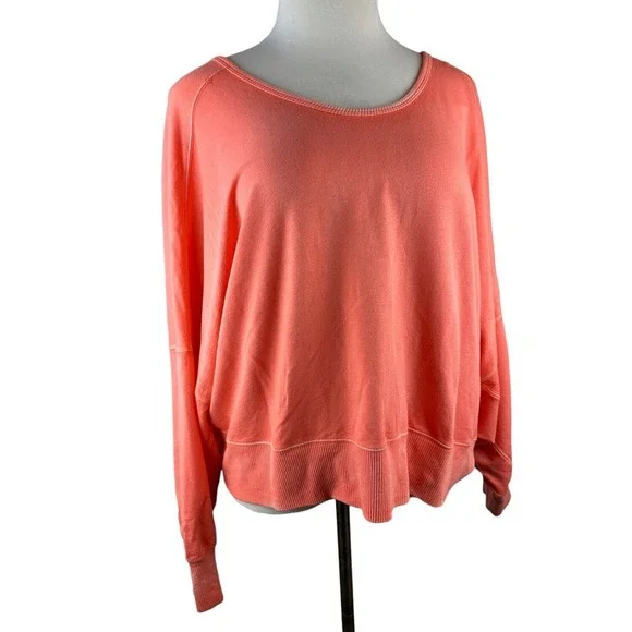 Free People Back It Up Oversized Sweatshirt Open Back Pullover Orange Medium - Picture 7 of 11